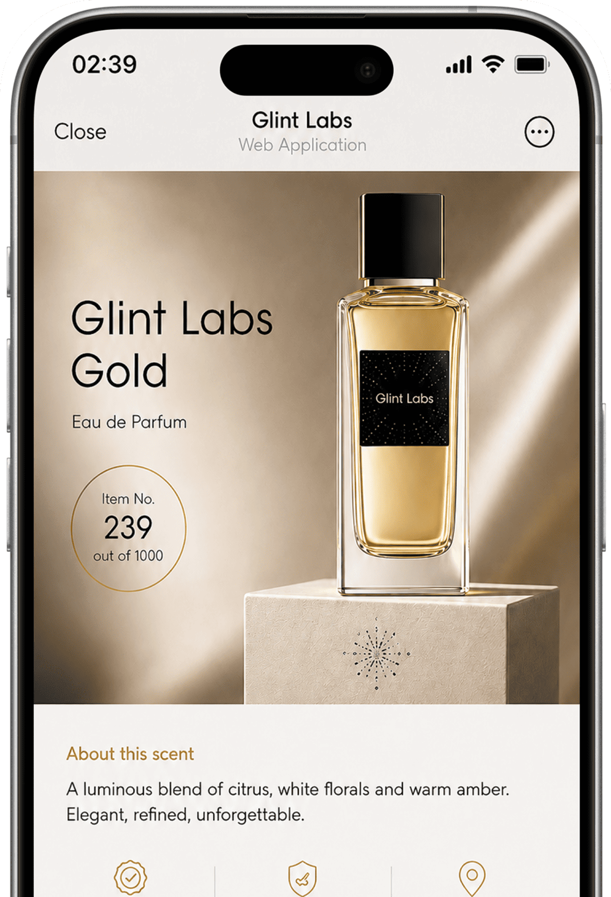 Glint Labs product web app with verified product information